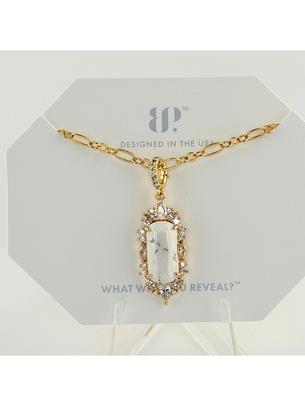 Bomb Party Necklace NK14758 “Capri Drop” Howlite on Yellow Gold